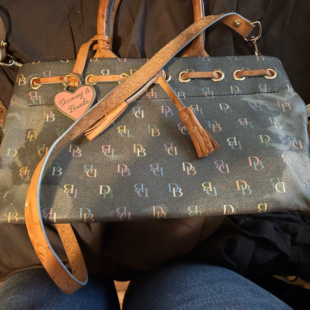 Dooney & Bourke Black Multicolor DB Logo Tote with Tan Trim